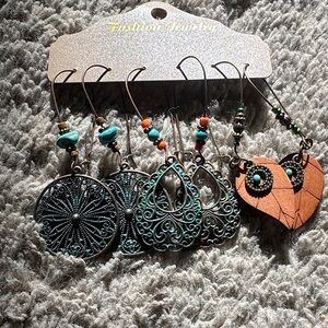 Artisan Turquoise and Orange Earring Set